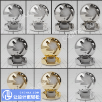 10个C4D OCTANE金属材质球黄金铂金汞铁铜银黄铜铝铅钛