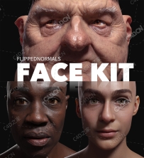 精致人脸面部深度贴图素材（PSD/EXR） FlippedNormals – Face kit