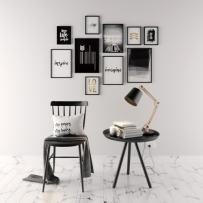 北欧黑白装饰品装饰画休闲椅组合3D模型