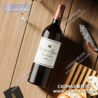 C4DOC工程-红酒场景工程红酒瓶模型高脚杯模型产品场景
