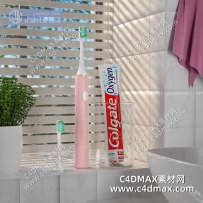 C4DOC工程-洗漱台场景工程文件牙膏模型牙刷模型